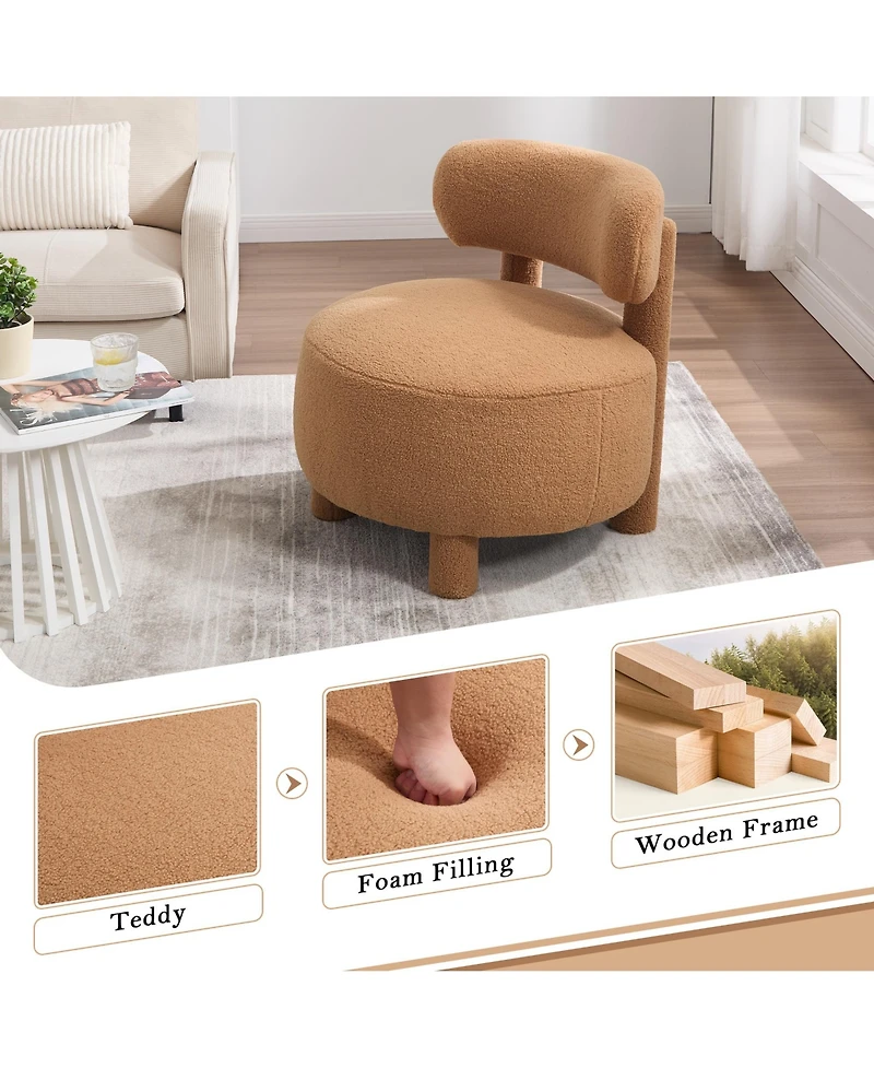 Rainsken Teddy Fabric Accent Chair, Upholstered Slipper Side Chair with Curved Backrest and Solid Wood Legs for Living Room and Reading Nook