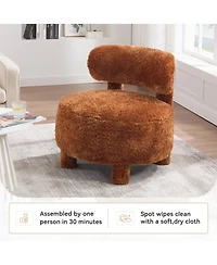 Rainsken Fur Fabric Accent Chair, Upholstered Slipper Side Chair with Curved Backrest and Solid Wooden Legs for Living Room, Reading Room