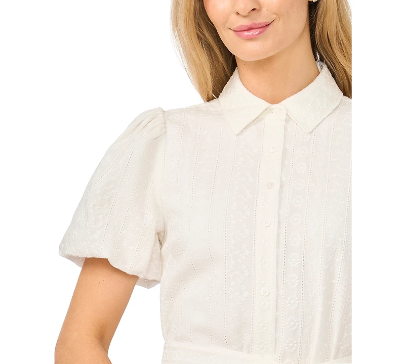 CeCe Women's Short-Sleeve Collared Cotton Dress