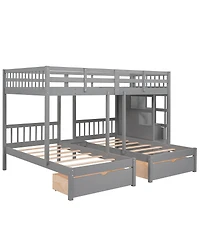 Streamdale Furniture Wood Triple Bunk Bed with Drawers and Guardrails