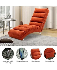 Rainsken Luxury Upholstered Chaise Lounge Chair with Gentle Vibration Function, Linen Leisure Recliner for Living Room