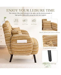 Rainsken 47.6" Boucle Accent Chair, Modern Loveseat Sofa, Deep Seat Chaise with Pillows and Storage Pockets for Living Room, Home Office