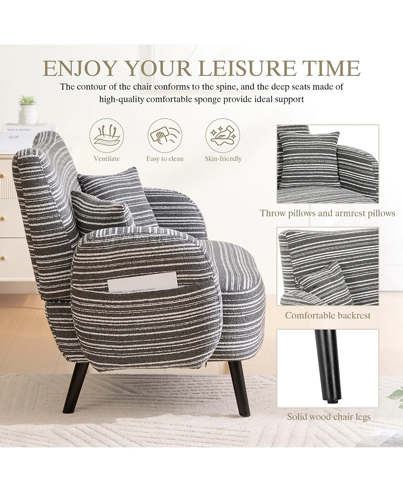 Rainsken Modern Boucle Accent Chair, Loveseat Sofa and Deep Seat Chaise with Pillows and Storage Pockets for Living Room and Home Office