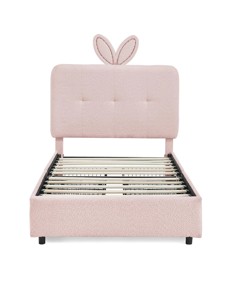 Streamdale Furniture Twin Rabbit Ear Upholstered Bed w/Led and 4 Drawers