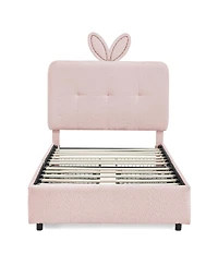 Streamdale Furniture Twin Rabbit Ear Upholstered Bed w/Led and 4 Drawers
