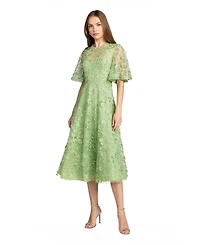 Mac Duggal Women's Flutter Sleeve Embroidered Midi Dress