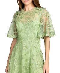 Mac Duggal Women's Flutter Sleeve Embroidered Midi Dress