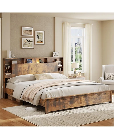 Streamdale Furniture Storage Bed with Charging Station and Led Lights
