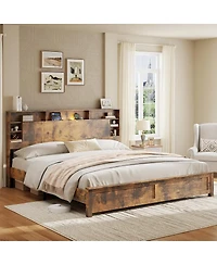 Streamdale Furniture Storage Bed with Charging Station and Led Lights