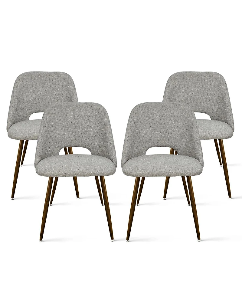 Maison Boucle Set of 4 Upholstered Dining Chairs, Modern Fabric, Walnut Metal Legs