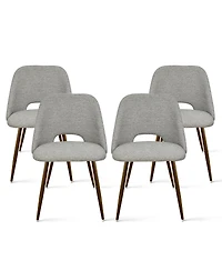 Maison Boucle Set of 4 Upholstered Dining Chairs, Modern Fabric, Walnut Metal Legs