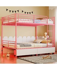 Streamdale Furniture Metal Bunk Bed w/Usb, Split, Storage, Guardrail