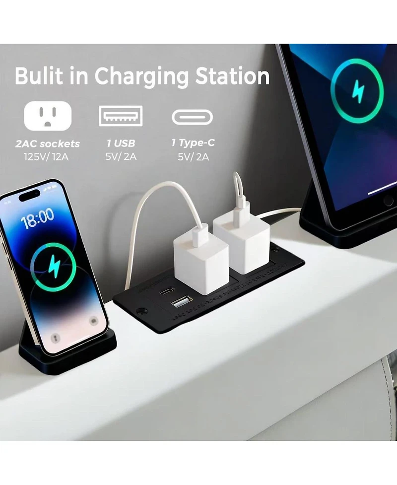 Streamdale Furniture Faux Leather Lift Storage Bed with Led Headboard and Usb-c