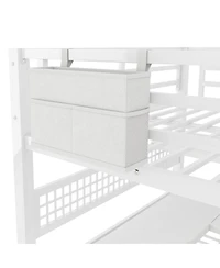 Streamdale Furniture Metal Loft Bed w/Stairs, Desk, Storage, Lights, Charge Station