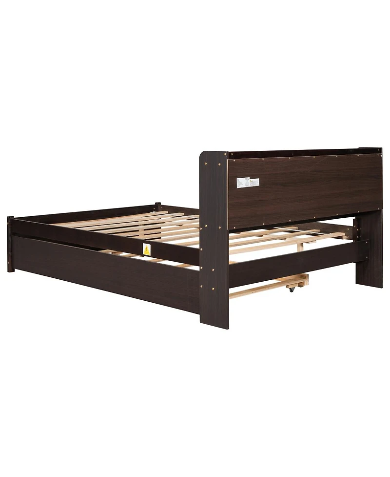 Streamdale Furniture Bed with Trundle and Bookcase Headboard, Espresso