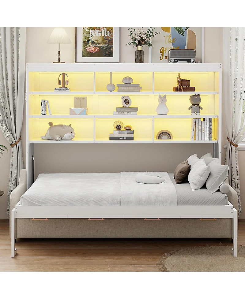 Streamdale Furniture Queen Murphy Bed With Sofa, Storage and Led