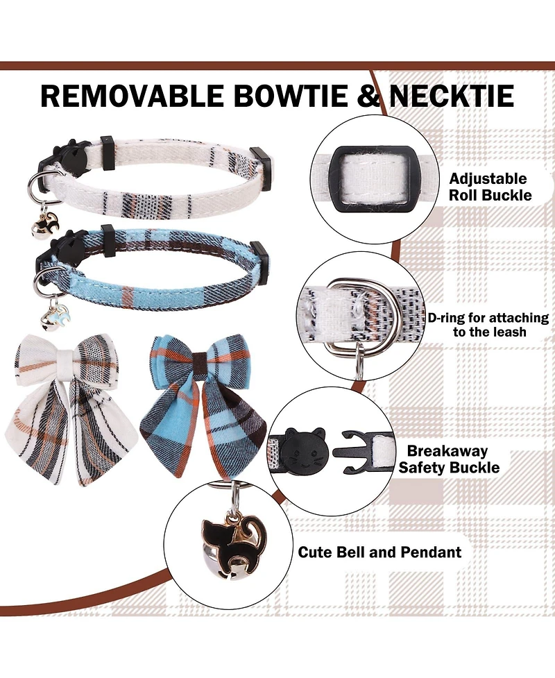 Aronkl Breakaway Cat Collars with Bells Pure Cotton Adjustable Cute Bowtie Kitten
