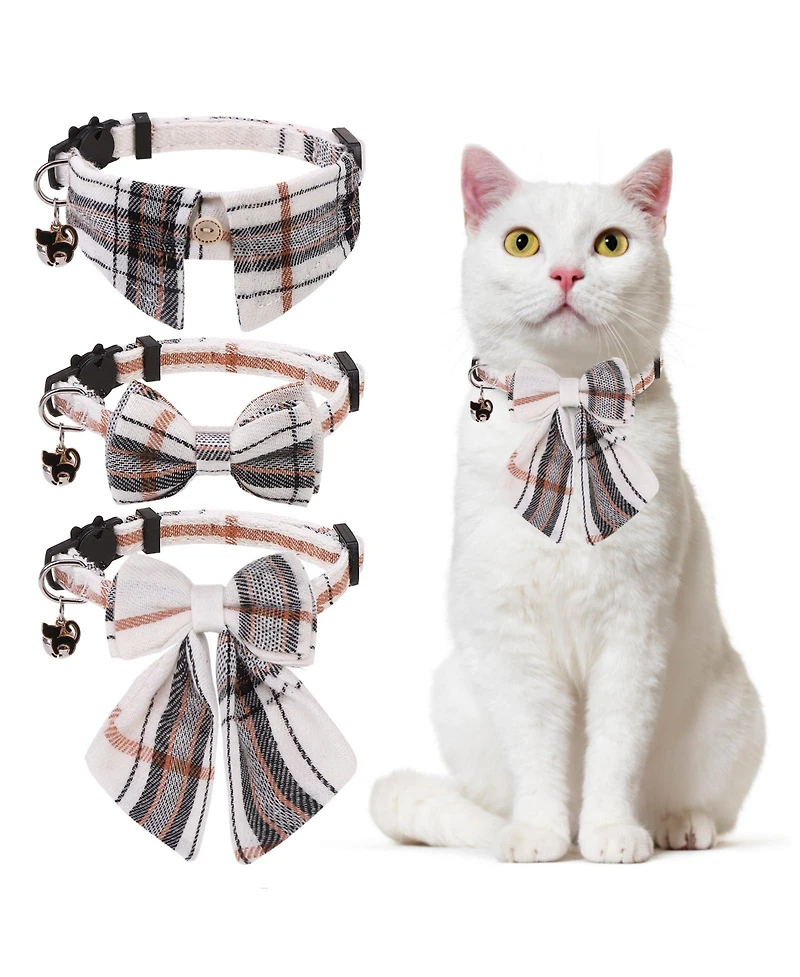 Aronkl Breakaway Cat Collars with Bells Pure Cotton Adjustable Cute Bowtie Kitten
