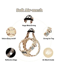 Aronkl Soft Mesh No-Choke Step-In Dog Cat Harness Leash Set Reflective Breathable for Small Pets