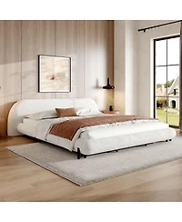 Streamdale Furniture Cal King Boucle Upholstered Platform Bed w/ Curve Headboard