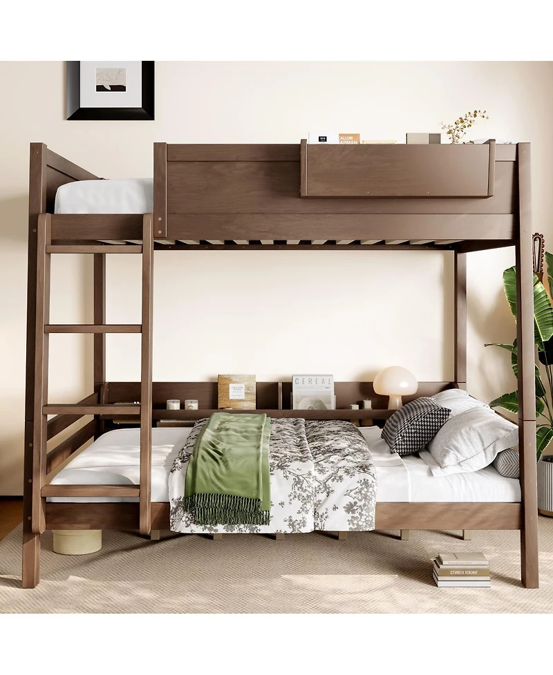 Streamdale Wood Bunk Bed w/ Storage, Bookshelf, Ladder, Rails
