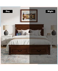 Streamdale Furniture Led Storage Bed w/Usb, Walnut Pinewood Frame