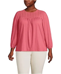 Lands' End Plus 3/4 Sleeve Eyelet Mix Flowy Top