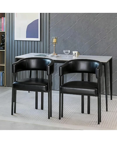 Streamdale Furniture Faux Leather Barrel Dining Chairs(Set of 2)