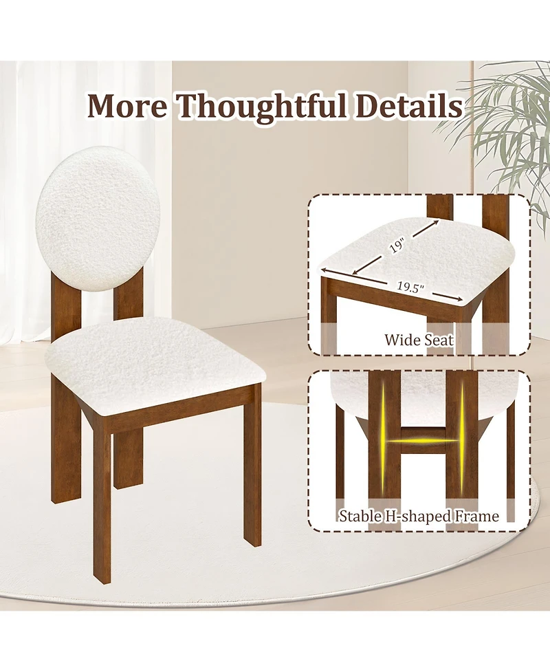 Gymax 2pcs Dining Chairs Upholstered Sherpa Fabric Kitchen Chairs w/ Rubber Wood Legs