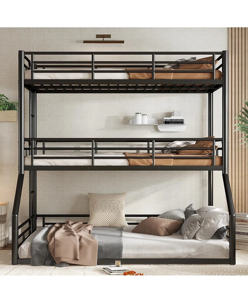 Streamdale Furniture Metal Triple Bunk Bed with Guardrails