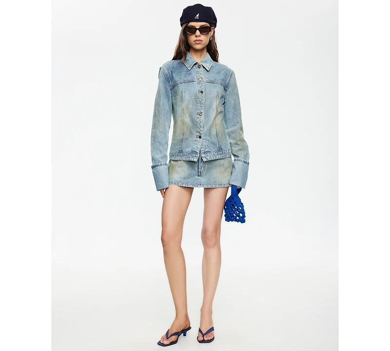 Lioness Women's The Bronx Spread Collar Button-Front Cotton Denim Jacket