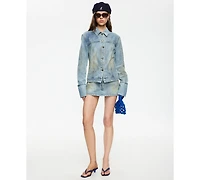 Lioness Women's The Bronx Spread Collar Button-Front Cotton Denim Jacket