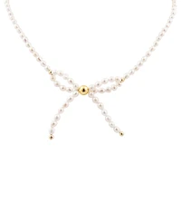 Barse White Freshwater Pearl Bow Golden Necklace