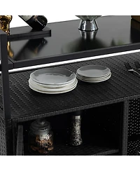 sumyeg Outdoor Wicker Bar Cart with Wheels, Rattan Beverage Serving Cart with Glass Top for Patio