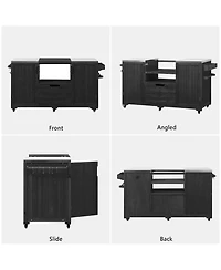 sumyeg 66.5inch Outdoor Kitchen Island for Big Egg Grills, Solid Wood Grill Cart with Stainless Steel Top, Drawer