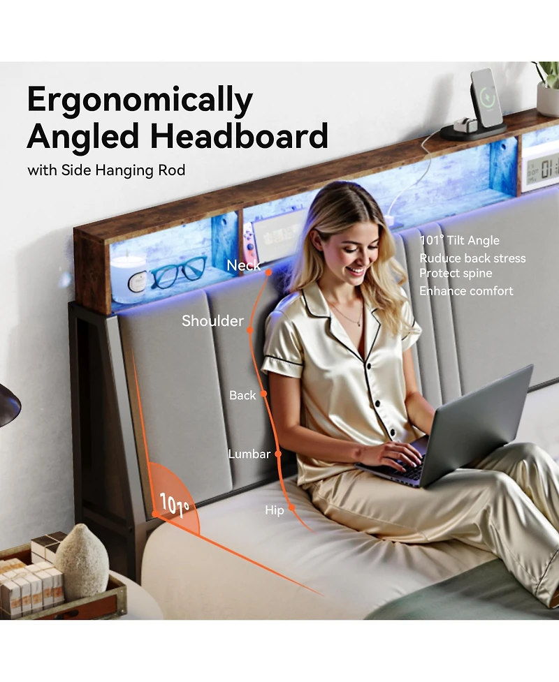 Sailvan Bed Frame, Metal Platform Bed with Headboard, Underbed Storage and Ergonomic Headboard for Support, No Box Spring Needed