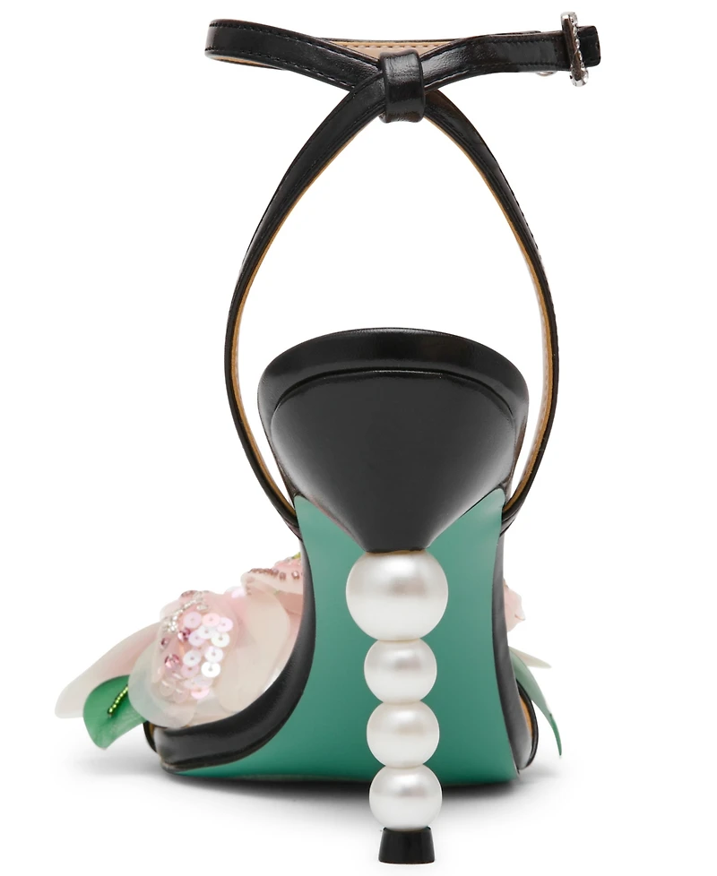 Betsey Johnson Women's Kasie Floral Pearl Heel Dress Sandals