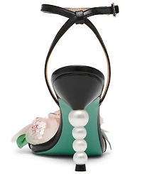 Betsey Johnson Women's Kasie Floral Pearl Heel Dress Sandals