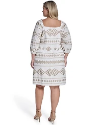 Jessica Howard Plus Balloon Sleeve Square Neck Shift Dress