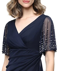 Alex Evenings Women's Embellished Flutter Sleeve Long Dress