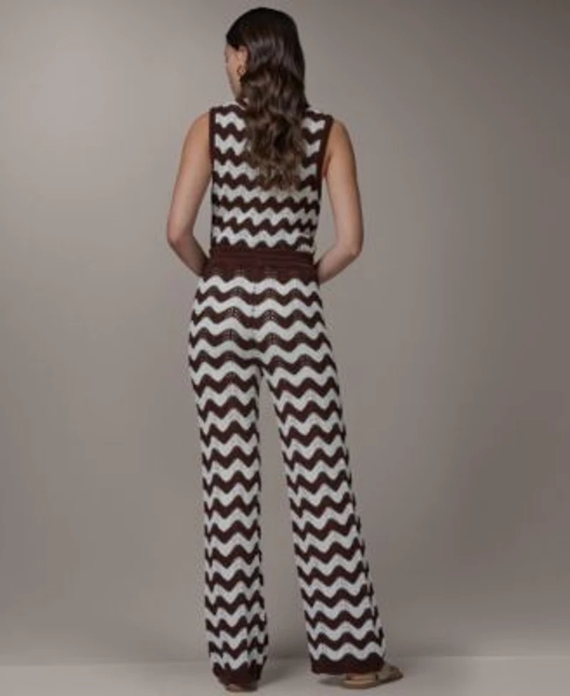Donna Karan Weekend Womens Scallop Stripe Crewneck Cotton Sweater Pointelle Pants