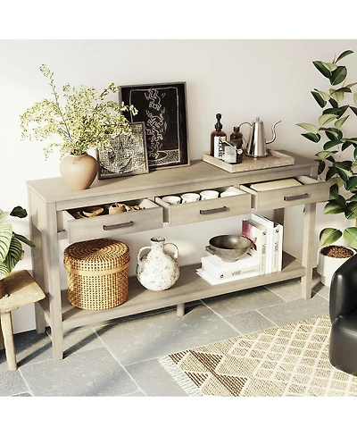 Streamdale Furniture 59.1" Farmhouse Entryway Table with 3 Drawers and Bottom Shelf.