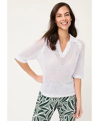Olsen Women's Ajour Knit Polo Sweater