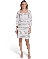 Jessica Howard Women's Square Neck Raglan Hi-Low Ballon-Sleeve Shift Dress