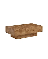 Streamdale Furniture Burl Wood Veneer Coffee Table, Mid-Century Modern Rectangle Table for Living Room