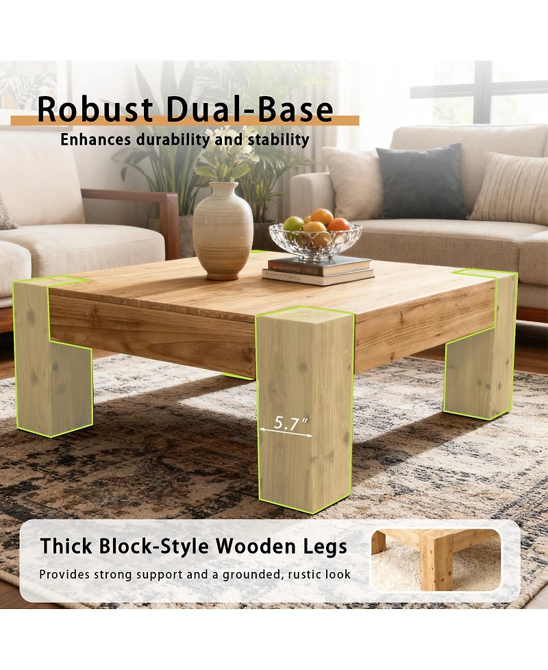 Streamdale Furniture Solid Wood Coffee Table - Nordic/Japanese Wabi-Sabi Style