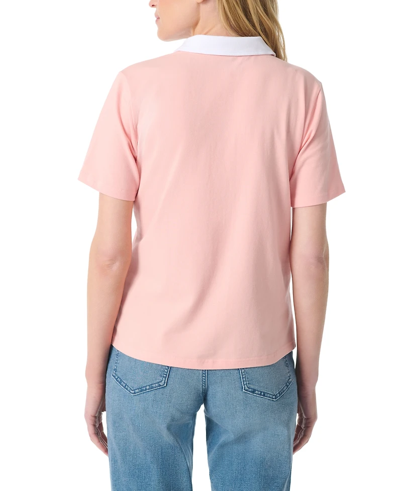 Gloria Vanderbilt Women's Point Collar Short-Sleeve Polo T-Shirt