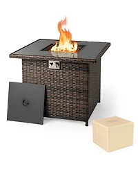 Gouun 32.5 in Square Propane Fire Pit Table 50000 Btu with Tempered Glass Top