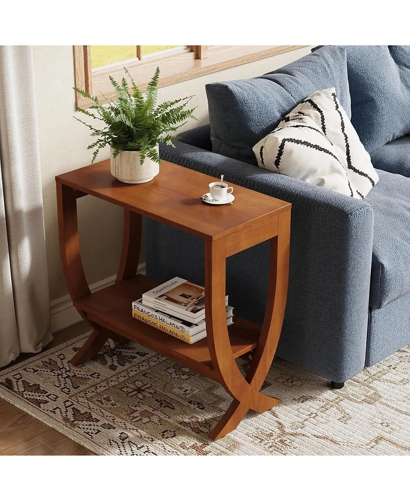 Tribesigns Solid End Table, 2-Tier Couch Side Table with Arched Legs