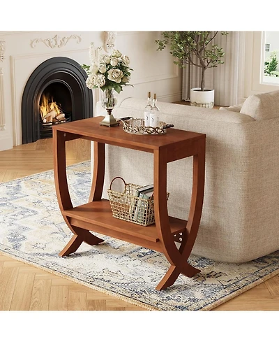 Tribesigns Solid End Table, 2-Tier Couch Side Table with Arched Legs